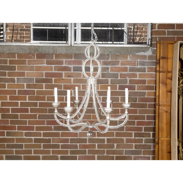 Italian Vintage Crystal and Steel Six-Light Chandelier with Faceted Beads, Wired For Sale - Image 11 of 12