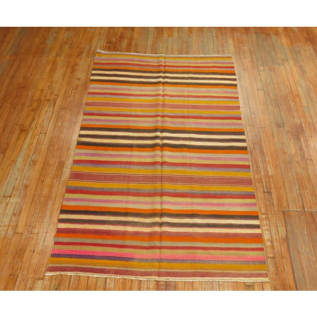 Textile Vintage Striped Hand-Made Turkish Kilim - 4'10" x 8'4" For Sale - Image 7 of 8