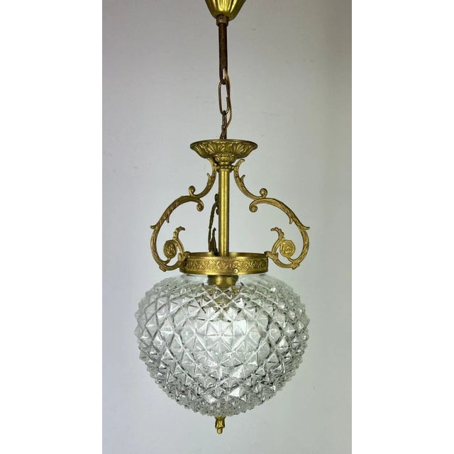Brass and Pressed Crystal Pendant Light For Sale - Image 10 of 10