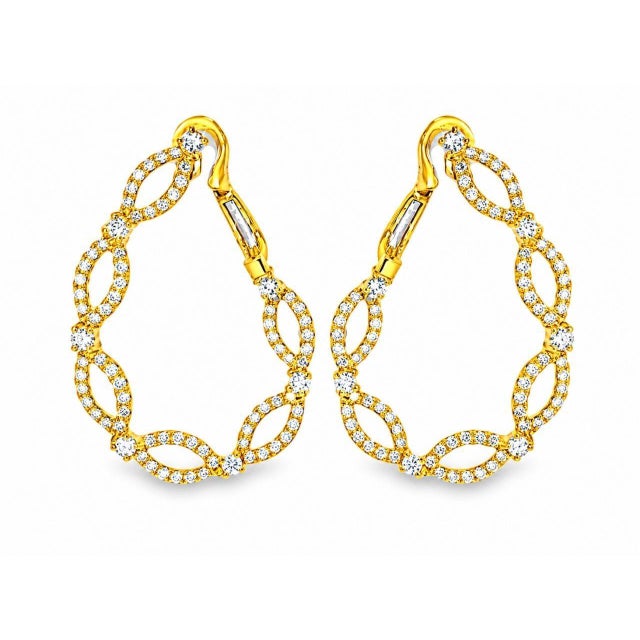 Mid 20th Century Pair of 14k Yellow Gold Diamond Hoop Earrings French Clip Estate For Sale - Image 4 of 4