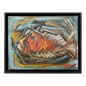 1959 Latin American School Abstract Cubist Fish Painting, W. Cabrera