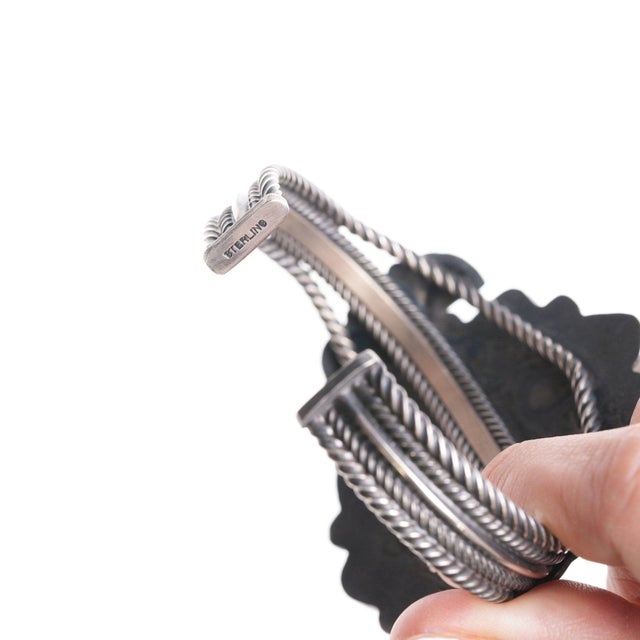 Silver 6.75" Jefftey Mutte Navajo sterling and turquoise cluster cuff bracelet For Sale - Image 8 of 11