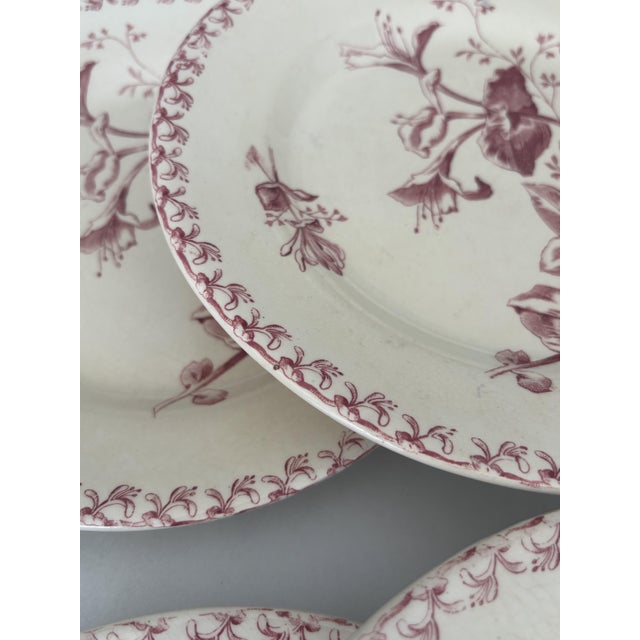 Antique 19th Century Plates in Ironstone Red Honeysuckle and Earthenware from Gien, 1890s, Set of 6 For Sale - Image 3 of 8