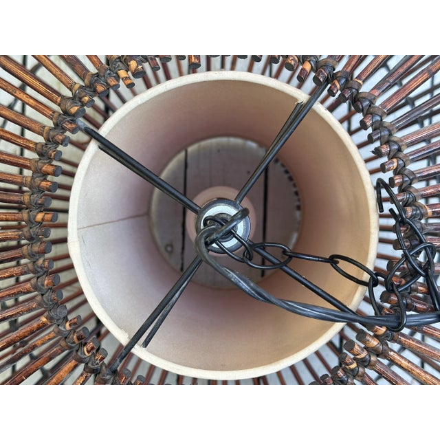Franco Albini Rattan Cage Pendant Chandelier With Interior Shade For Sale In Savannah - Image 6 of 12