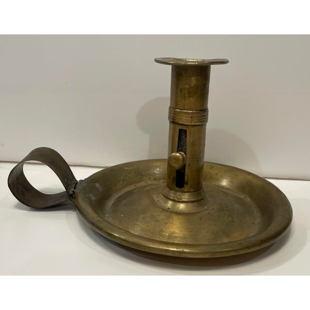 English Antique English Brass Chamberstick For Sale - Image 3 of 8
