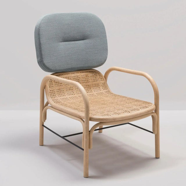 Plus Rattan Armchair with Gabriel Fabrics Medley Grey Cushion by AC/AL Studio for ORCHID EDITION For Sale - Image 4 of 4
