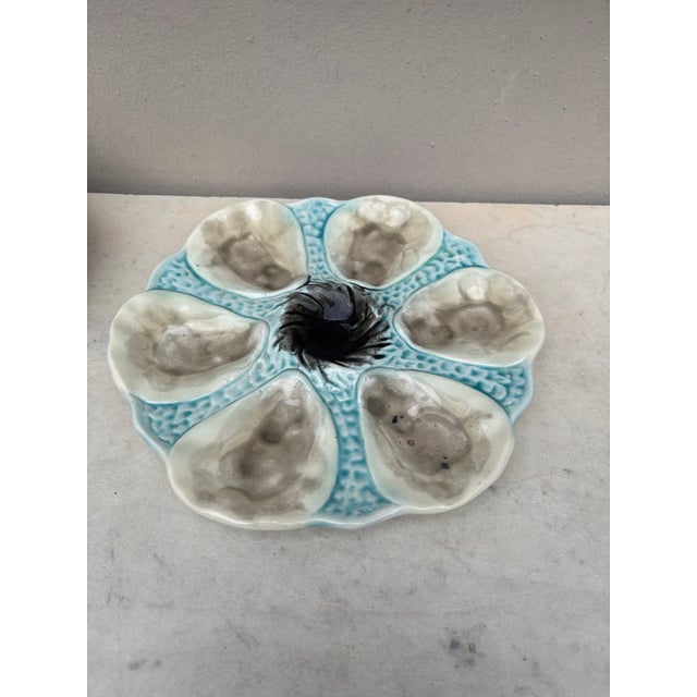 French Majolica oyster plate Orchies, circa 1910.