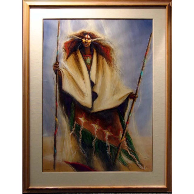 1990s Larry Fodor Medicine Woman 4 Original Painting Custom Framed Artwork Art For Sale