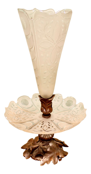Carved Black Forest and Baccarat Crystal Epergne Vase