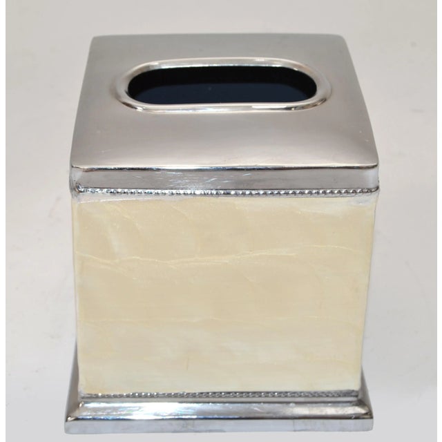 Vintage Capiz Shell Nickel Tissue Box Holder Boutique Box Tissue Paper Holder For Sale In Miami - Image 6 of 12