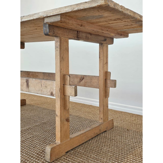 Wood Antique European Pine Trestle Farmhouse Dining Table - Circa 1880 For Sale - Image 7 of 12