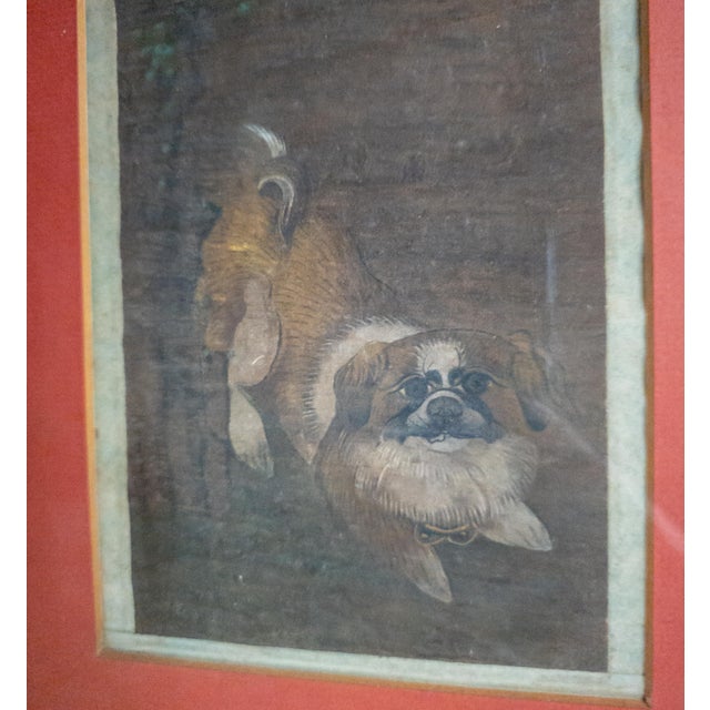 Glass 19th Century or Earlier Chinese Silk Scroll Painting With Pekingese Dogs For Sale - Image 7 of 10
