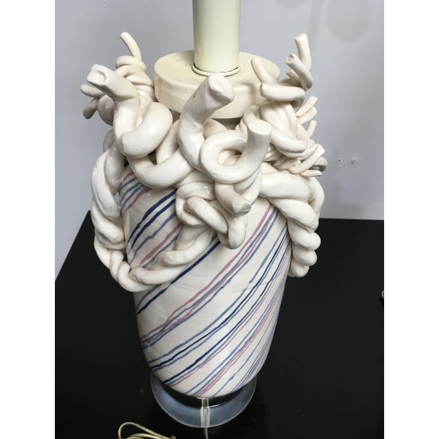 Rare Pair of Roy Hamilton “Bondage Series” Postmodern Ceramic Table Lamps, Los Angeles, Early 1980s For Sale - Image 9 of 13