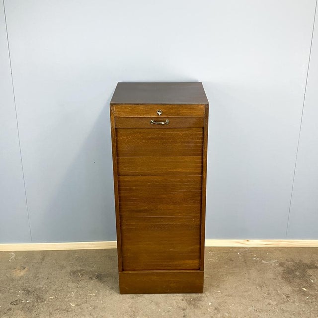 Vintage Roller Shutter Cabinet in Dark Oak, 1950s For Sale - Image 15 of 15