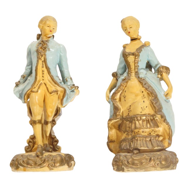 Pasargad DC Vintage Victorian Couple Figurines Porcelain Statues For Sale