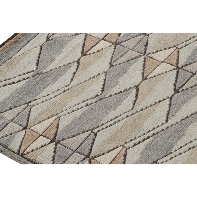 2010s Rug & Kilim’s Scandinavian Style Rug in Beige-Brown and Gray Geometric Patterns For Sale - Image 5 of 7