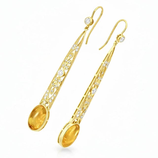 Modern Art Nouveau Citrine Drop Earrings Silver, Gold, A Pair For Sale - Image 3 of 6