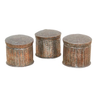 Set of 3 Antique Tinned Copper Spice Jars For Sale