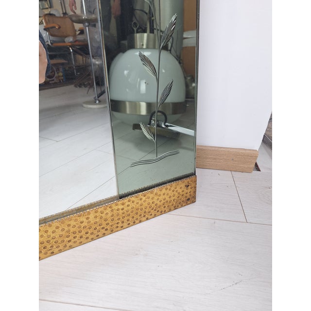 Large Vintage Entrance Mirror in Engraved Glass with Brass and Molar Glass, 1960s For Sale - Image 9 of 10