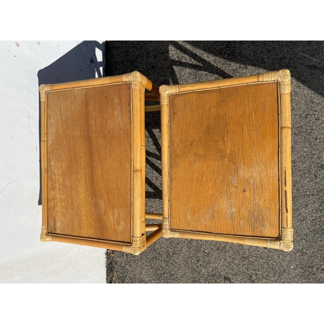 Wood Set of 2 Nesting Tables Faux Bamboo Rattan Chinoiserie Coffee Accent Tables For Sale - Image 7 of 10
