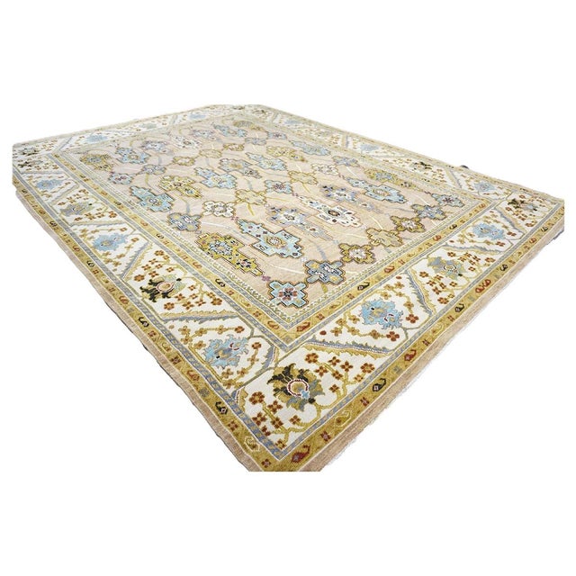 Islamic Afghan Sultanabad Wool 9X12 Tan, Green & Blue Handmade Area Rug #1143689 For Sale - Image 3 of 11