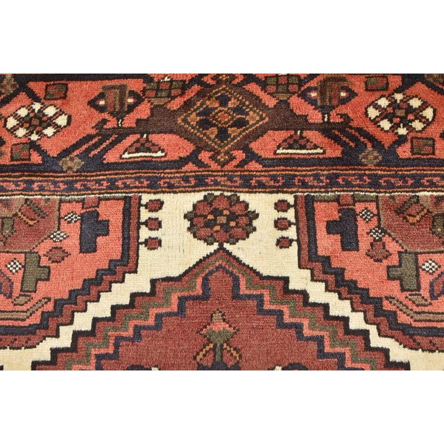 Hamedan Rug 4'4'' X 6'7'' Red Wool Vintage Tribal Hand-Knotted Oriental Carpet For Sale - Image 9 of 12