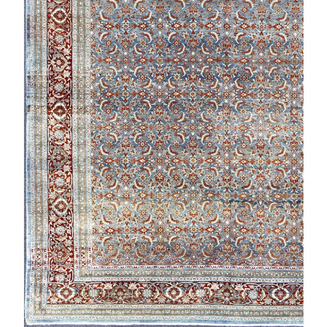Early 20th Century Light Blue and Red Antique Tabriz Rug With All Over Herati Design 8'9 X 12'9 For Sale - Image 5 of 11