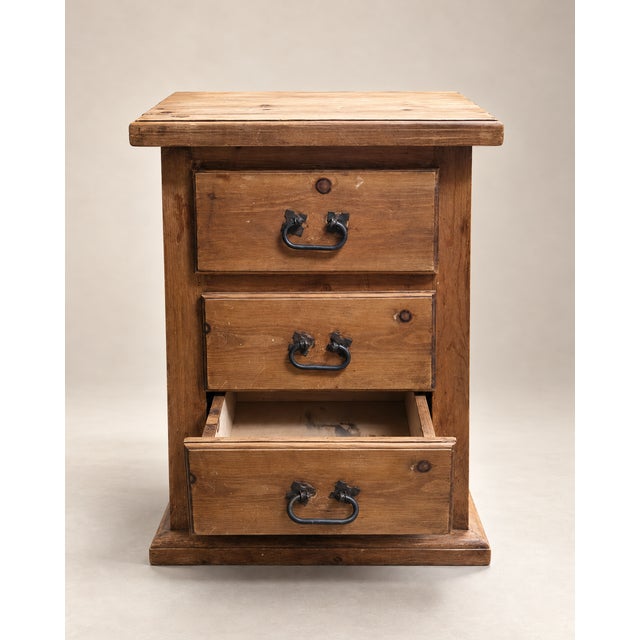 Mid 20th Century Vintage Primitive Pine Three-Drawer Bedside Chest For Sale - Image 5 of 6