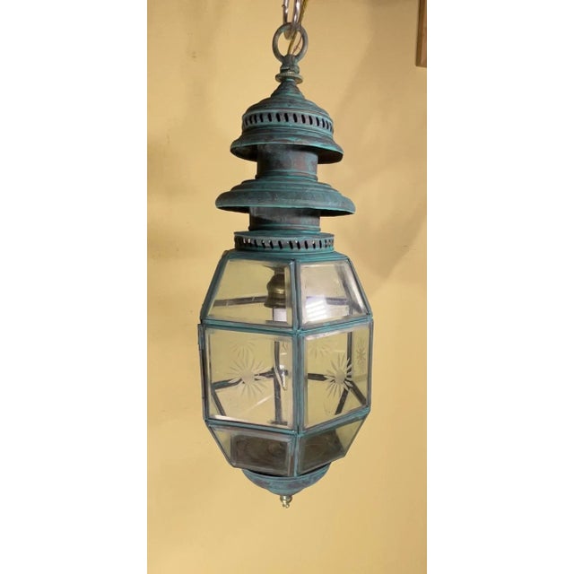 Antique English Solid Brass & Glass Starburst Hanging Lantern - Pendant For Sale - Image 9 of 15
