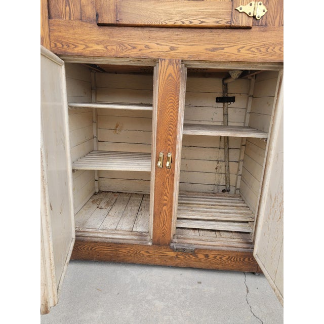 1930s Vintage Solid Oak Wood Ice Chest For Sale - Image 12 of 18
