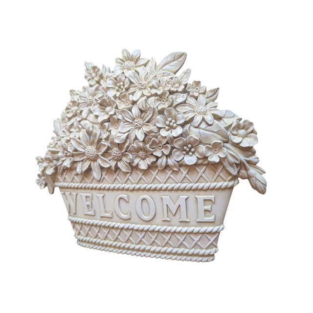 English Country Basket of Flowers Welcome Sign Plaque For Sale - Image 4 of 6