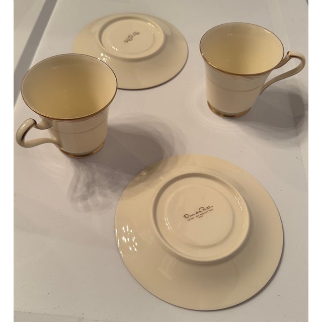 Ivory 1980s Oscar De La Renta “Hospitality Peach” Ivory Demitasse Cups & Saucers – Set of 2 For Sale - Image 8 of 11