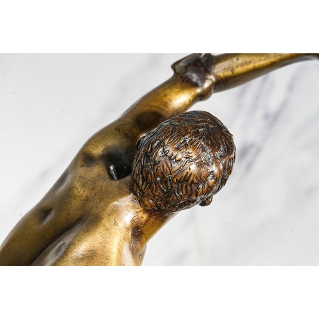 Commanding Vintage Borghese Gladiator Statue Cast Metal Sculpture Statue Marble Base Mid Century Modern Grand Tour Neoclassical For Sale - Image 11 of 15