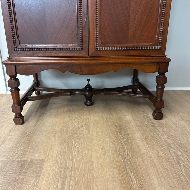 Brown Rare 1940’s Hollywood Regency Bar Cabinet With Ice Box Drawer With Cut Outs for Glassware and Bar Tools For Sale - Image 8 of 11