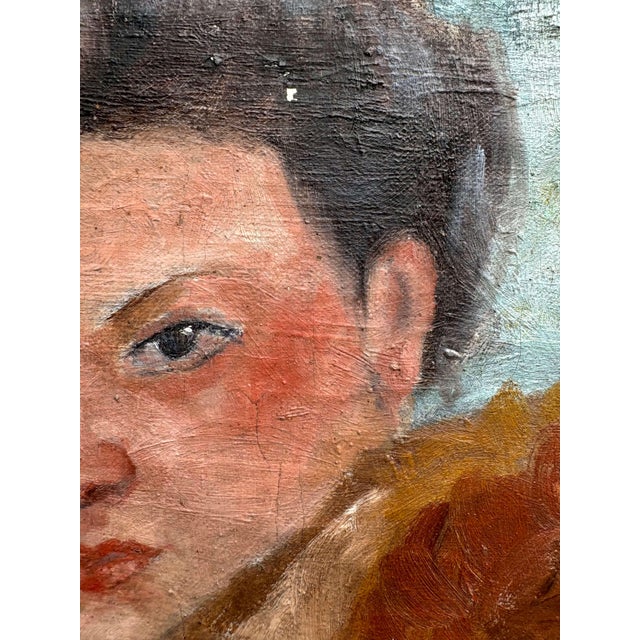 French School, Portrait of a Woman with a Fur Coat, 1931, Oil on Canvas For Sale - Image 9 of 15