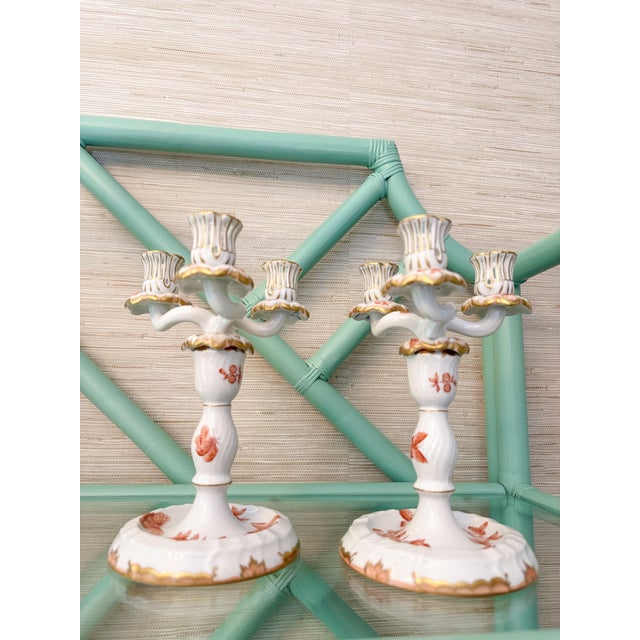 Late 20th Century Herend Chinese Bouquet Rust Porcelain Candelabra — Pair For Sale - Image 11 of 11
