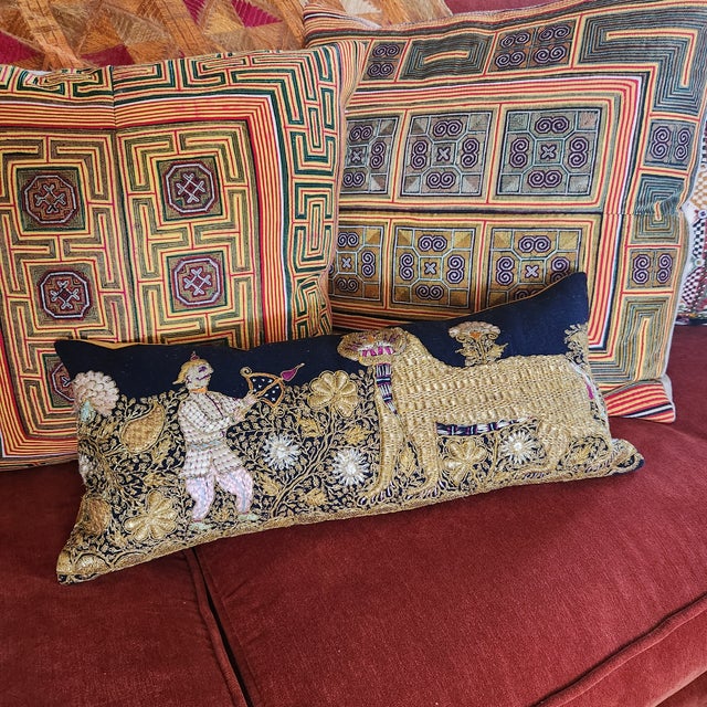 Opulent 19th Century Gold Thread Hand Embroidered Tiger Lumbar Pillow For Sale - Image 9 of 10