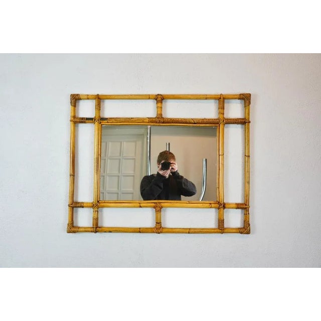 Italian Rattan & Bamboo Rectangular Wall Mirror, 1960s For Sale - Image 6 of 10