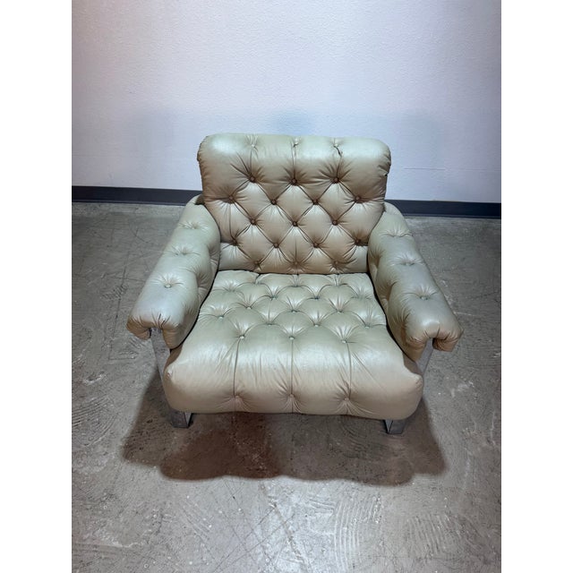 Metal 1970s Mid Century Chrome Flat Bar Tufted Chair For Sale - Image 7 of 12