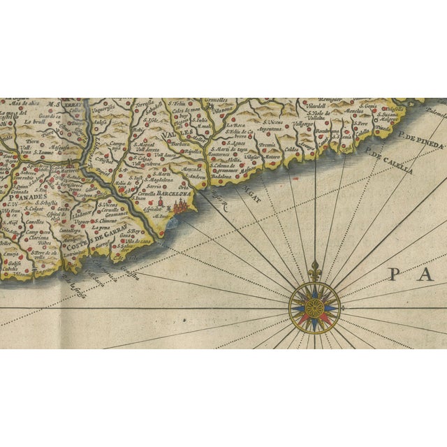 Catalonia Map with Barcelona and Mediterranean Coast from Blaeu, 1642 For Sale - Image 10 of 14
