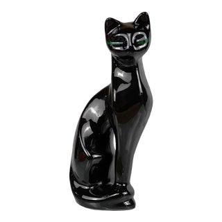 Mid-Century Modern Porcelain Black Siamese Cat Sculpture For Sale