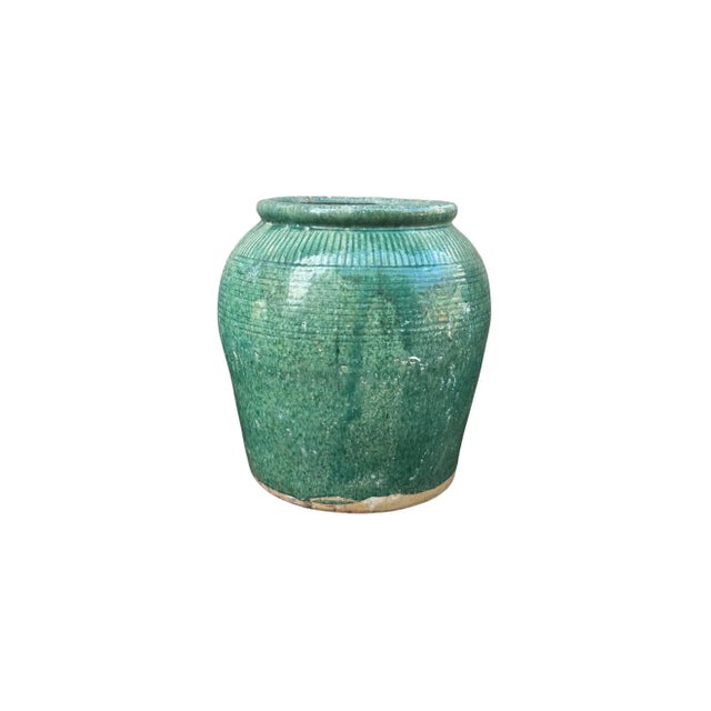 Ceramic Vintage Chinese Green Glazed Ceramic Soy Sauce Jar For Sale - Image 7 of 10