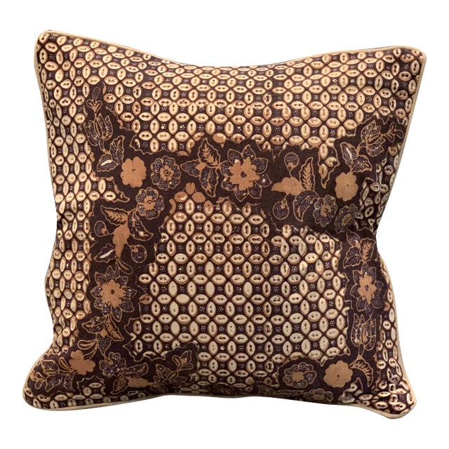 Contemporary Square Pillow Newly Made From Vintage Batik Cotton Fabric For Sale