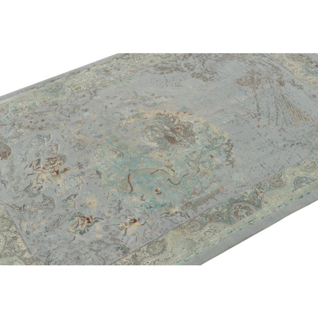 Rug & Kilim Rug & Kilim’s Classic Style Contemporary Rug in Blue-Grey Pictorials For Sale - Image 4 of 7