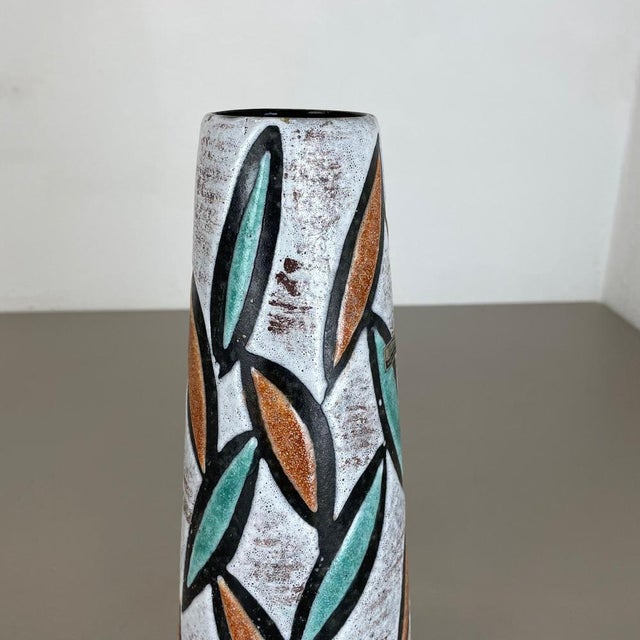 Fat Lava Multi-Color Floral Europ Line Vase from Scheurich, Germany, 1970s For Sale - Image 12 of 18