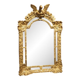 18th Century French Parecloses Giltwood Mirror, the Pelican in Her Piety For Sale