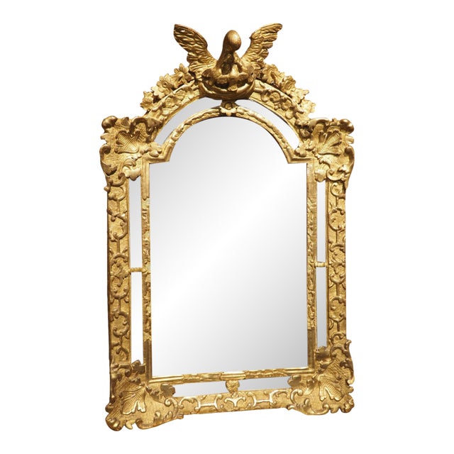 18th Century French Parecloses Giltwood Mirror, the Pelican in Her Piety For Sale