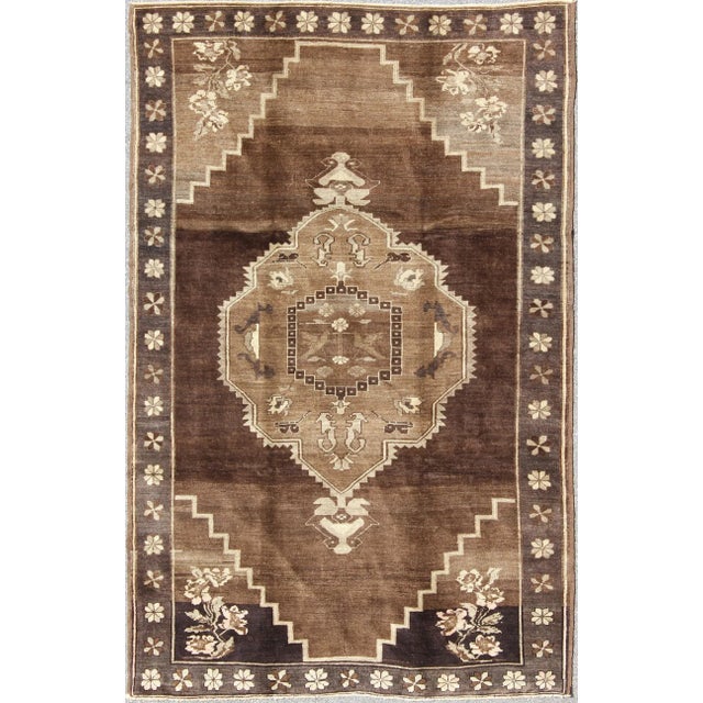 Mid 20th Century Vintage Brown Turkish Rug With Geometric Design in Various Brown Colors For Sale - Image 10 of 10