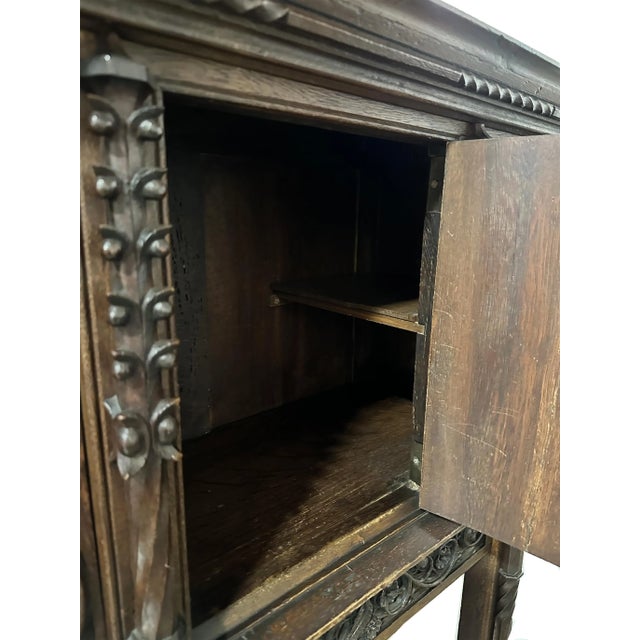 19th Century Two-Piece Gothic Style Oak Cabinet For Sale - Image 9 of 12