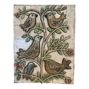 Artist Made 3D Ceramic Birds in Tree Panel